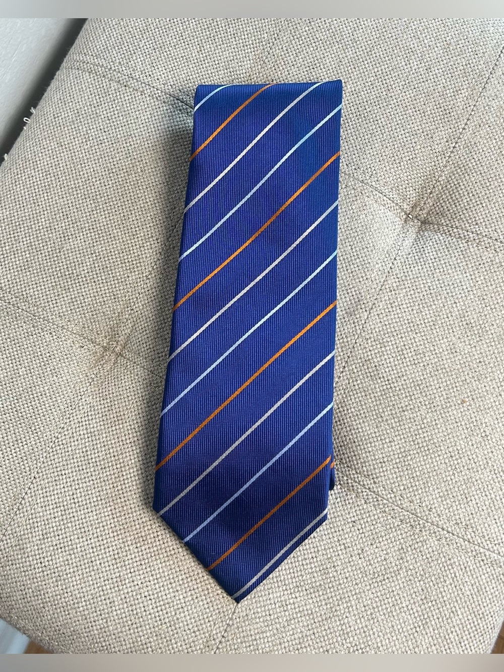 Brooks Brothers Blue Silver Orange Striped Tie 100% Silk Men's Necktie 62" NWT
